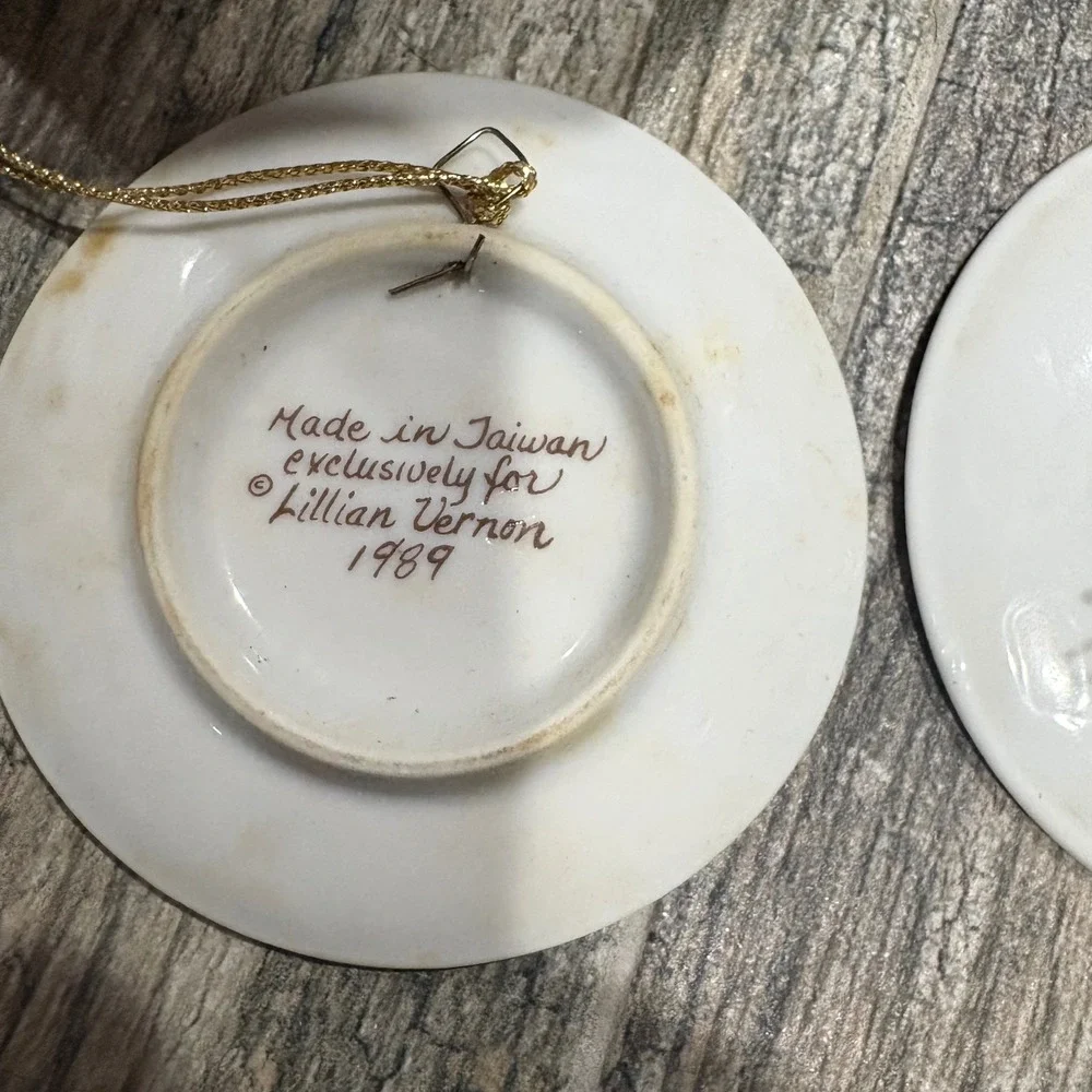 Vintage 1989 Lillian Vernon Porcelain Mini Plate Ornaments Set 3 2572 Christmas